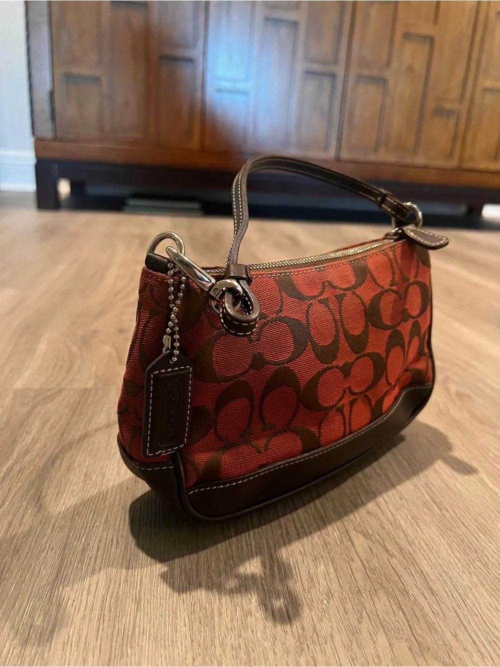 Coach Vintage Y2K Signature Red Brown Leather Mini Demi Shoulder Bag 6094